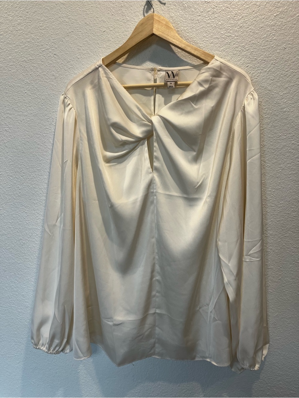 Dress Cream Twist-Neck Satin Blouse